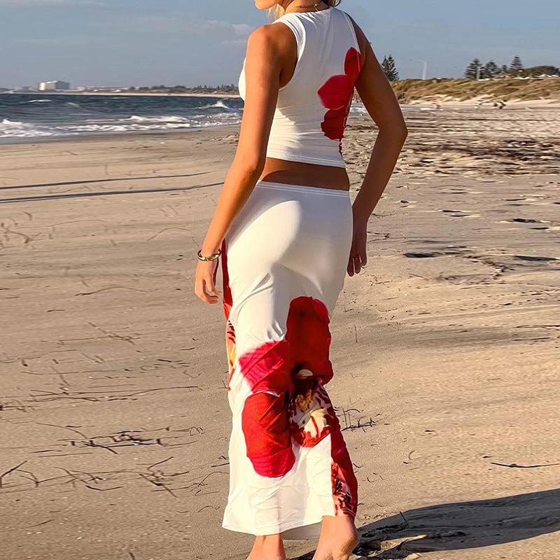 Carmen Orchid Print Maxi Skirt Set