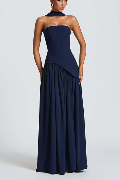  Strapless Back Lace-up High Slit Splice Maxi Dress