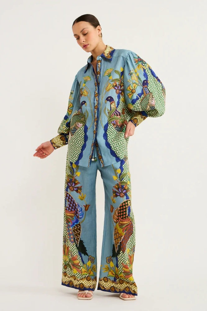 Conjunto de pantalón floral con mangas globo Félice