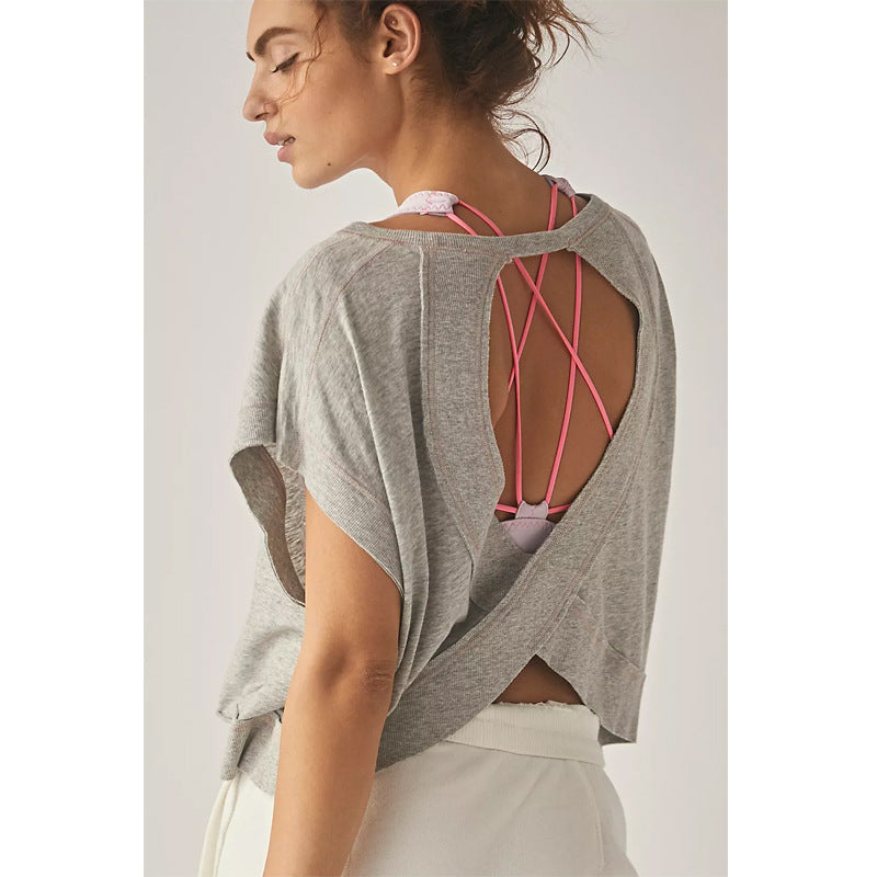 Women Clothing Women Beauty Back Exercise Yoga T Shirt Loose Casual Breathable