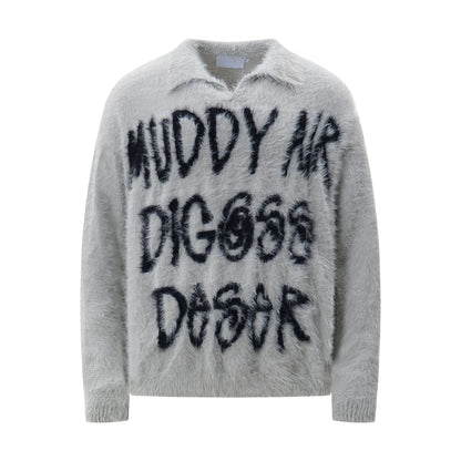 Color Block Letter Slouchy Knit Sweater