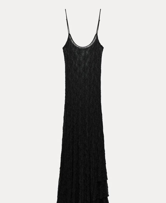 Sexy Lace See through Layered Thin Shoulder Strap Maxi Dress