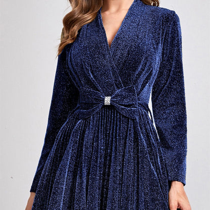 Evening Dress V neck Long Sleeve Big Hem Elegant Dance Dress Party Dress Bridesmaid Dress
