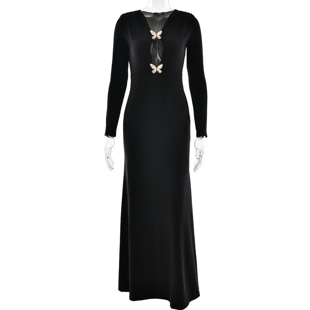 Spring Arrival Sheath Dress Sexy Long Sleeve Pleated Slim Fit Dress