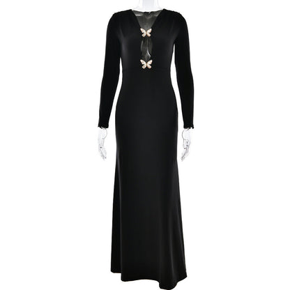 Spring Arrival Sheath Dress Sexy Long Sleeve Pleated Slim Fit Dress