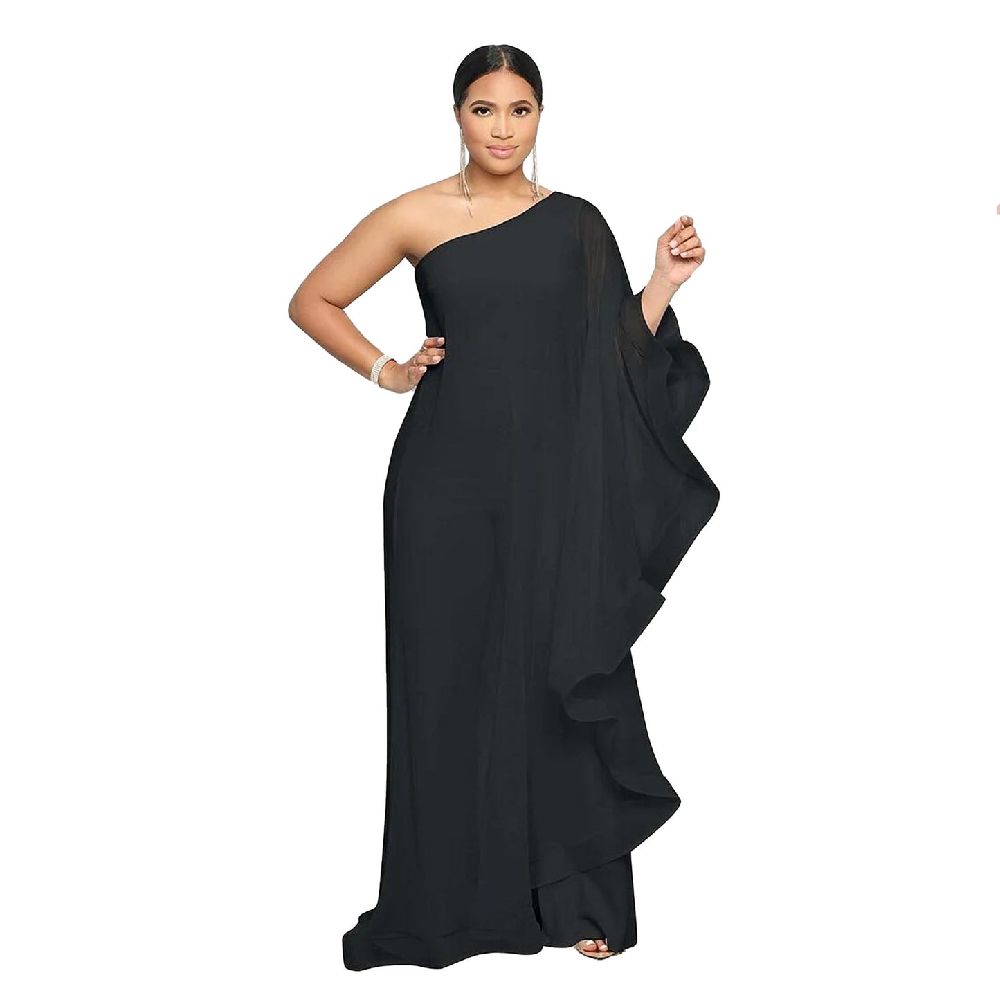 Sexy Multi Color One Shoulder Sleeveless Stitching Stretch Jumpsuit