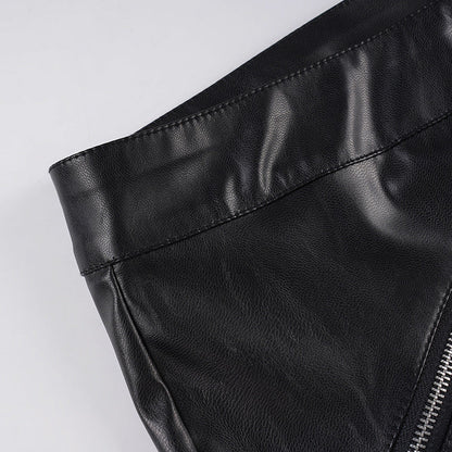 Black Low-Rise PU Leather Shorts