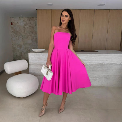 Women Clothing Women Clothing Summer Solid Color Wrapped Chest Midi Dress