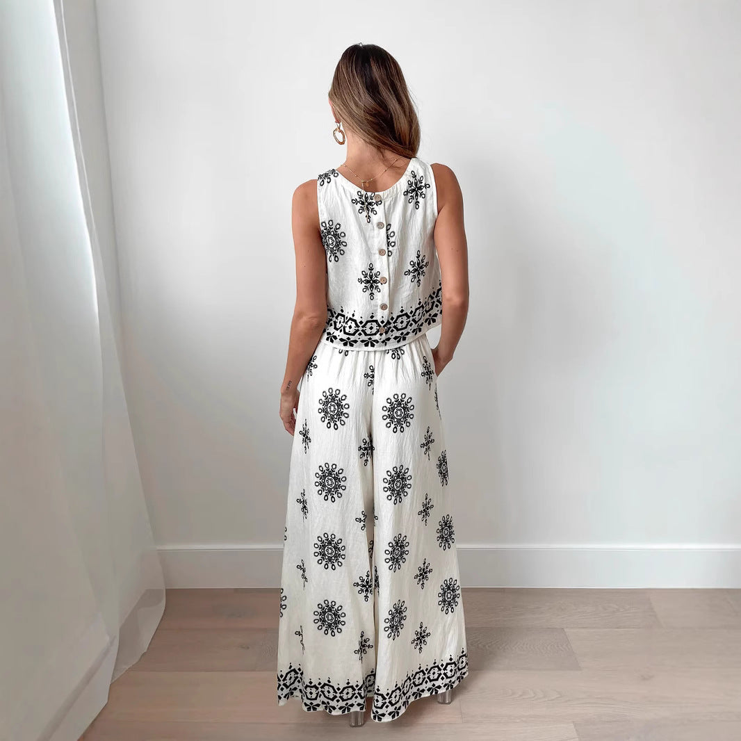 Women Wear Sexy Print Sling Wide Leg Sets