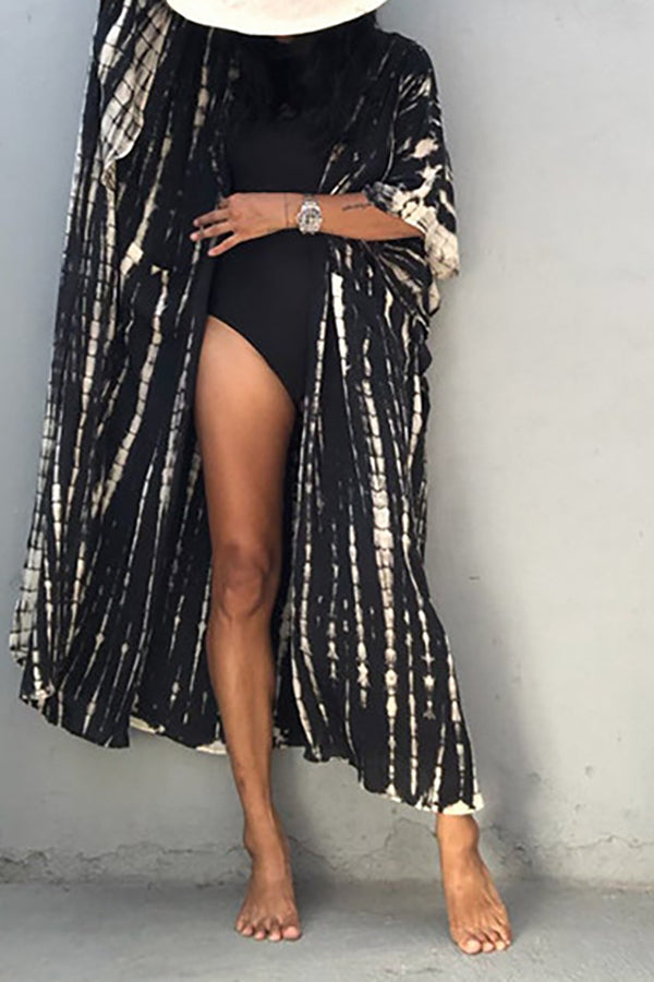 Boho Tie-dye Print Hooded Kimono Cover-up