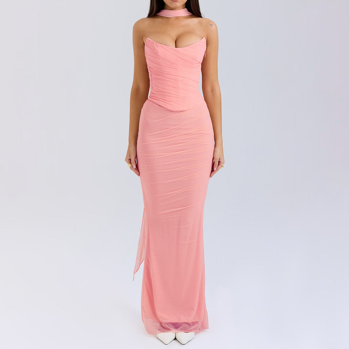 Sexy Dress Boning Corset Tube Top Skinny Sheath Skirt Long Skirt Set Autumn Two-Piece Set High Grade with Scarf