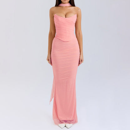 Sexy Dress Boning Corset Tube Top Skinny Sheath Skirt Long Skirt Set Autumn Two-Piece Set High Grade with Scarf