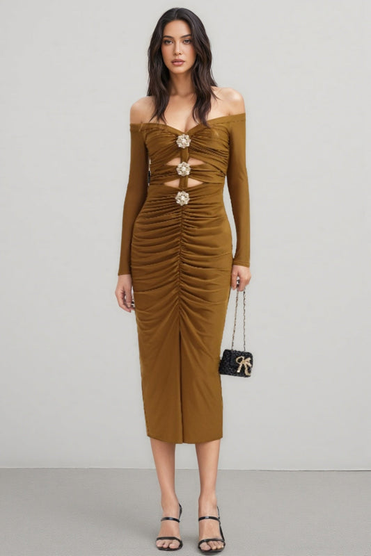 Gwen Hollow Flower Bandage Midi Dress