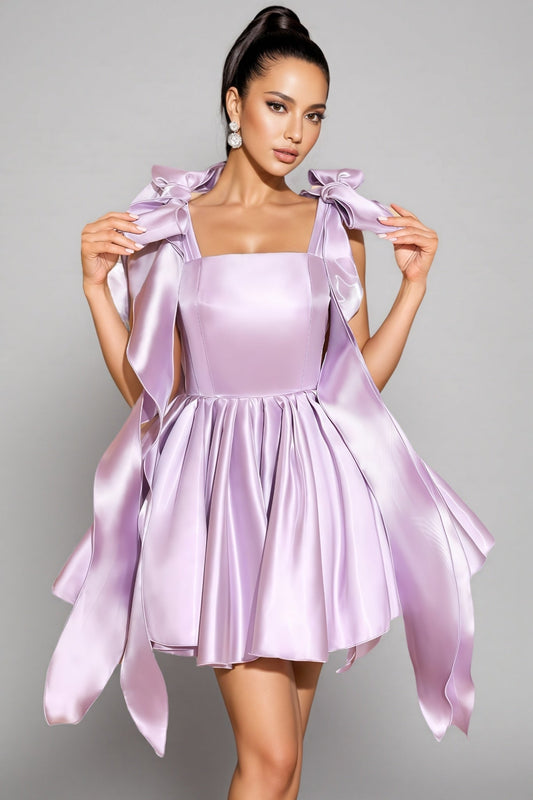 Valentina Purple Bow Mini Dress