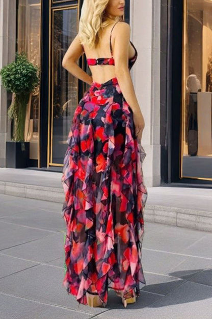 Millie | Floral Ruffle Long Skirt Women's Fashion Chiffon Printed Fairy Style Long Style Evening Dress Coupon