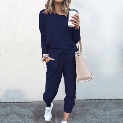 Autumn Winter Women Clothing Home Loose Fitting Solid Color Long Sleeves Casual sets Women