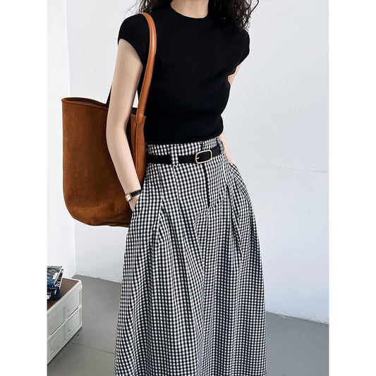 Spring Summer Slim Fit Cashmere Knitwear Top Simple Drop Shoulder Soft Glutinous Short Sleeve Bottoming Shirt Women