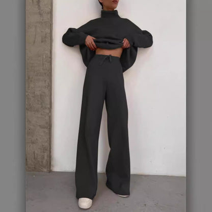 2025 Spring Autumn AliExpress New Knitted Solid Color Loose Casual Two-Piece Set Suit