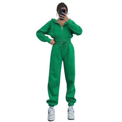 Autumn Winter Hooded Zipper Waist Tight Sweaters Women Clothing Casual Exercise Suit