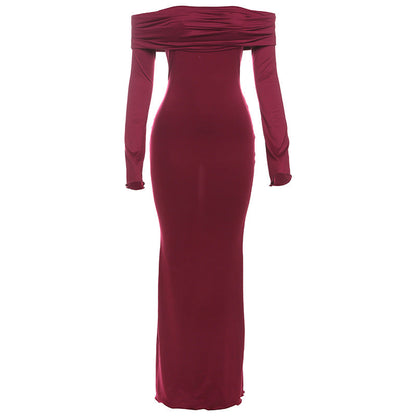 Winter Women Clothing Elegant off Shoulder High Waist Slim Dress