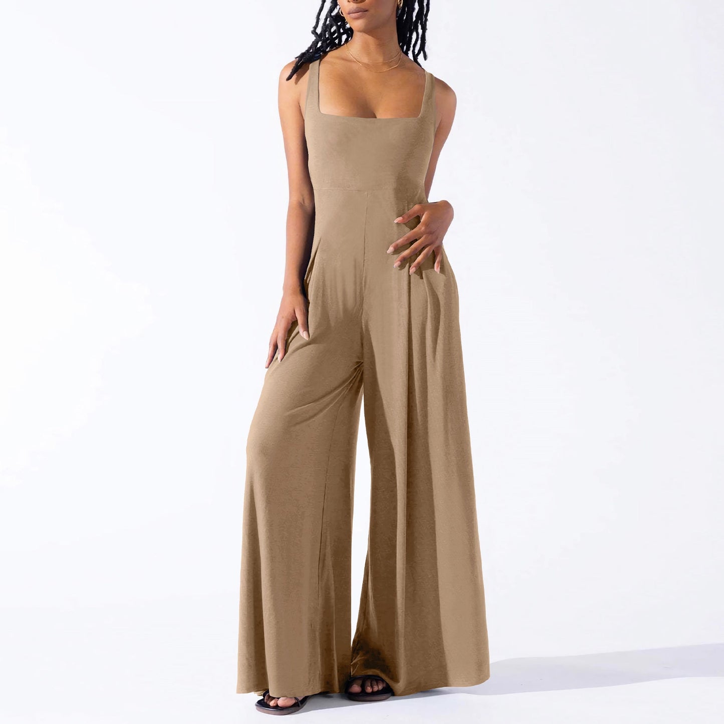 Casual Knitted Sexy Sling Wide Leg Jumpsuit Summer Women Clothing
