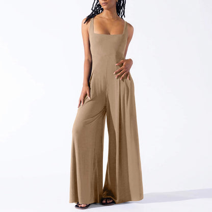 Casual Knitted Sexy Sling Wide Leg Jumpsuit Summer Women Clothing