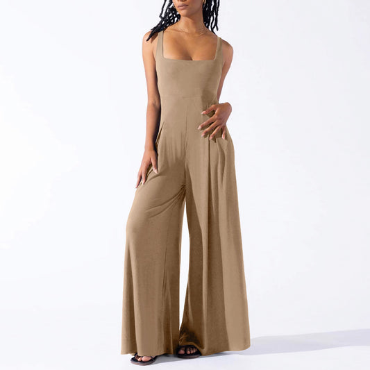 Casual Knitted Sexy Sling Wide Leg Jumpsuit Summer Women Clothing