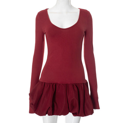 Women Clothing Trend Elegant Charming Long Sleeve V neck Short Puffy