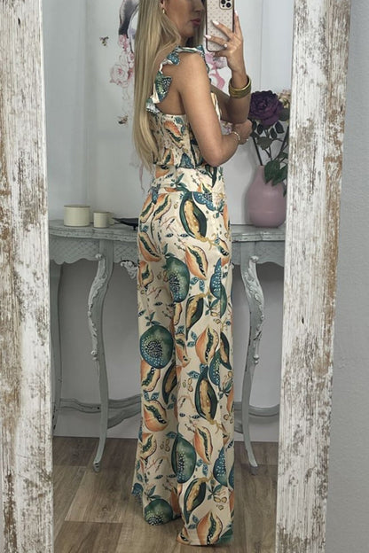 Women Printed Casual Sling Top Trousers Two Piece Set