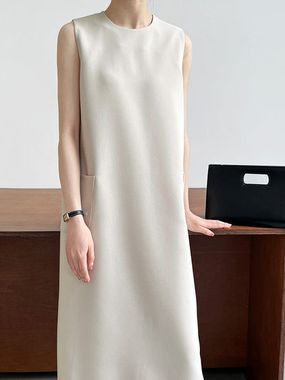 Simple Graceful Office Sleeveless Suit Vest Dress Women Loose round Neck Drooping Straight Dress
