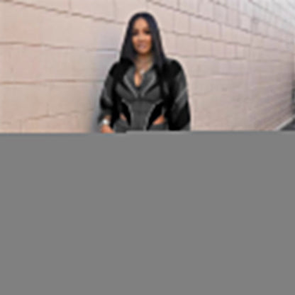Autumn Sexy Sports Loose Casual Contrast Color Long Sleeve Coat Skirt Outfit Women