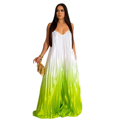 Women Clothing Sexy Deep V Plunge Sling Backless Wide Leg Pants Gradient Jumpsuit
