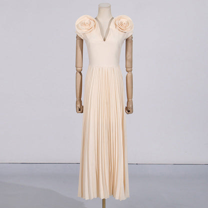 Socialite Large Floral Formal Dress 2025 Early Spring Sexy V neck High Waist Pleated Maxi Dress Women
