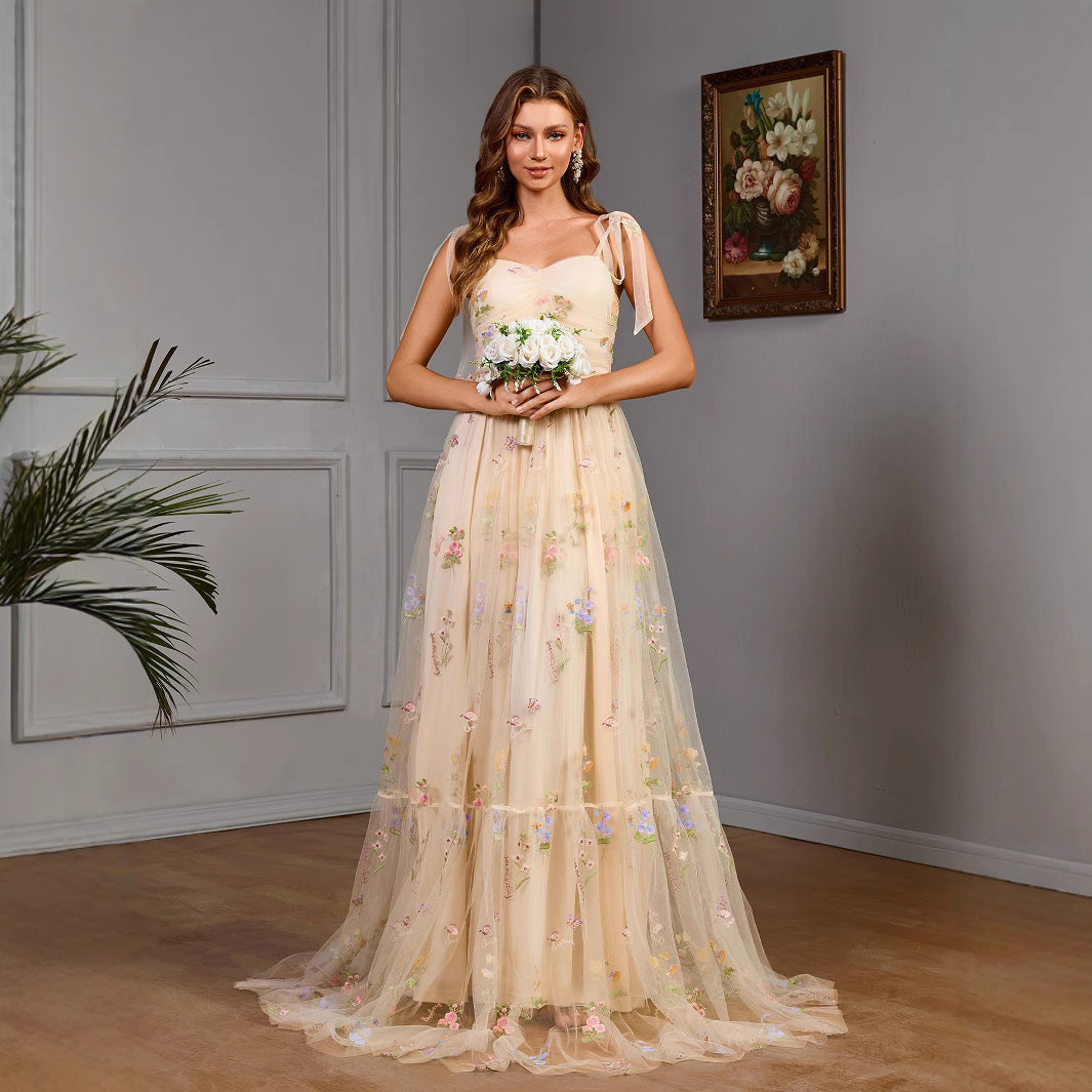 Spring Women Sleeveless Camisole Gown Slim Wide Hem Long Dress