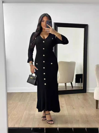 Fall Winter Long Slim Fit Slimming Knitted Long Sleeved Dress
