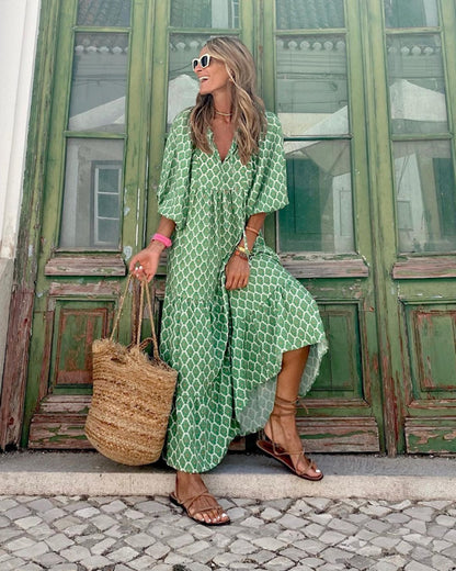 Women's fashionable street picnic bubble sleeve layered elegant party MIDI dress