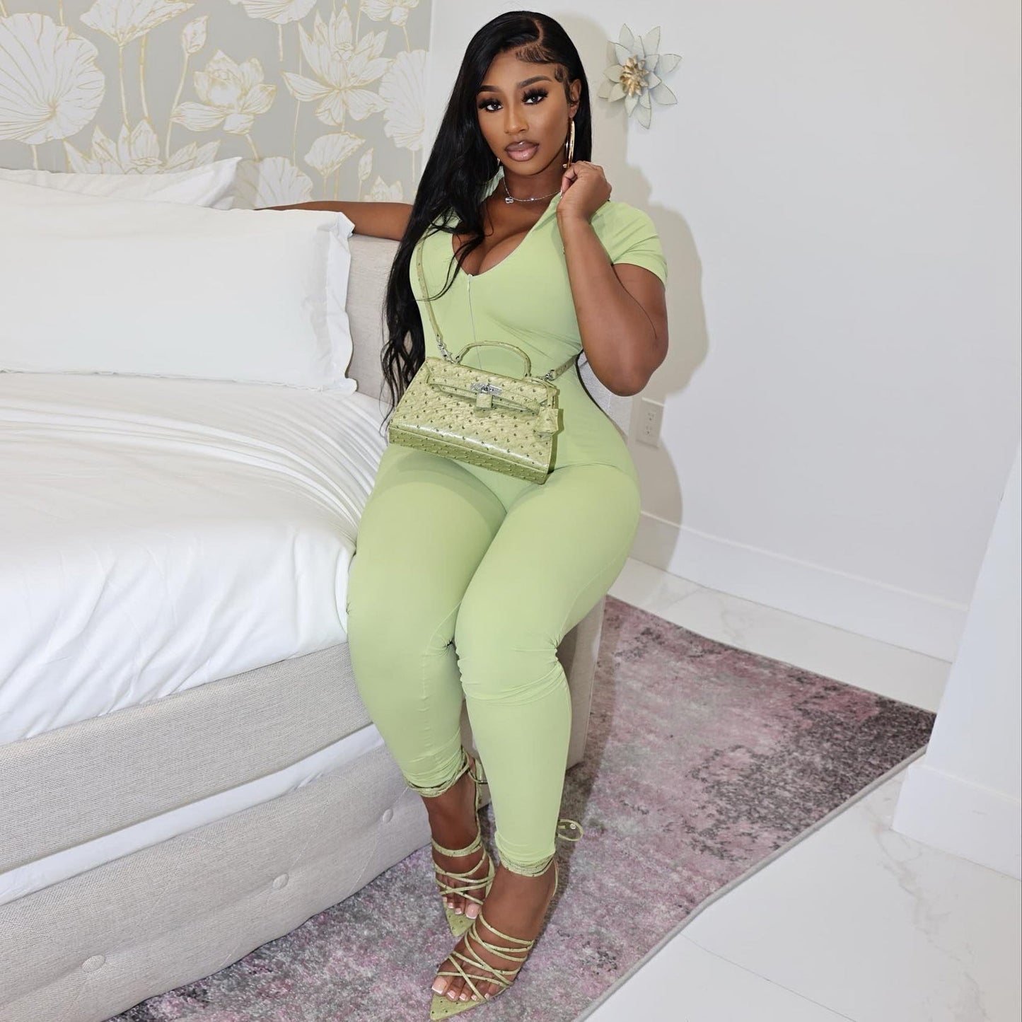 Sexy Women Wear Tight Jumpsuit Spring Summer Slim Fit Trousers Zipper Jumpsuit