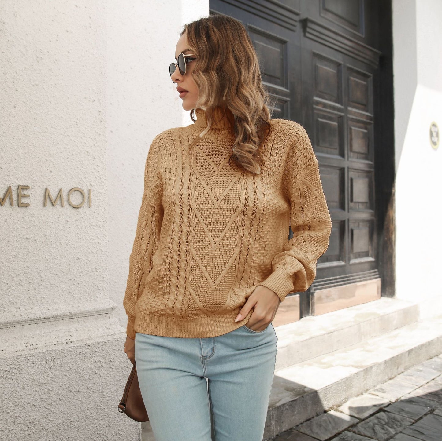 Design Three Dimensional Turtleneck Sweater Women Loose Autumn Winter Long Sleeve Sweater