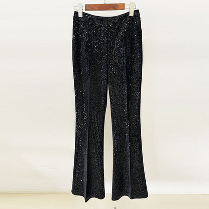 Goods Gold Velvet Sequined Double Breasted Blazer Slim Fit Skinny Pants Set