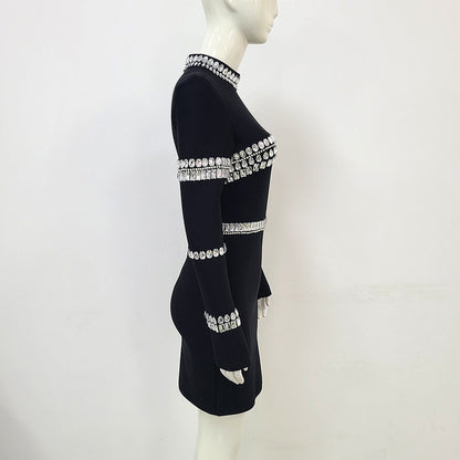 Rhinestone Bandage One Piece Dress Elegant Bodycon Sheath Ladies Party Dress