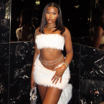 Women Clothing Sexy Sexy Corset Package Hip All Matching Street Furry Set