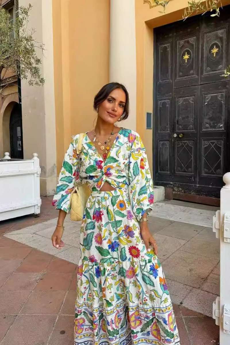 Vestido estampado con mangas de linterna