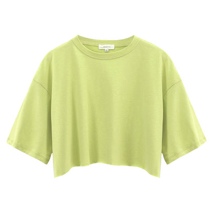 Sexy Short Sleeved T shirt Women Summer Pure Cotton Solid Color Short Cropped round Neck Sports Top