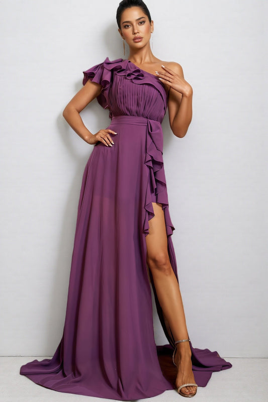 Autuk Chiffon Lace Split Maxi Dress