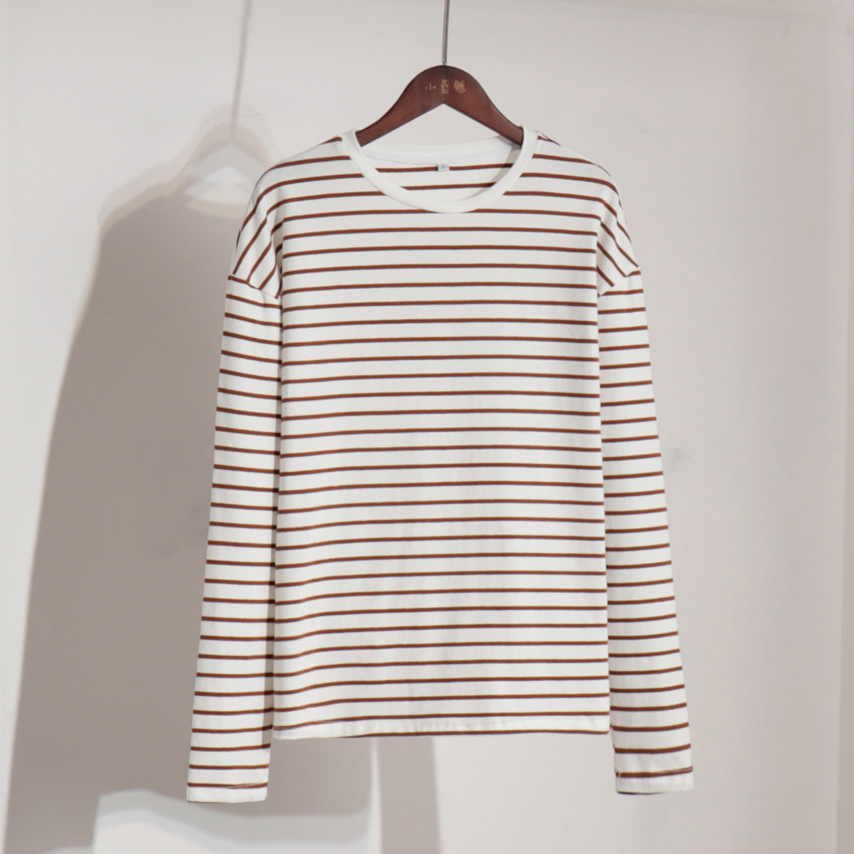 Long Sleeved Striped T shirt Spring Trendy Wild Casual round Neck Cotton Striped T shirt