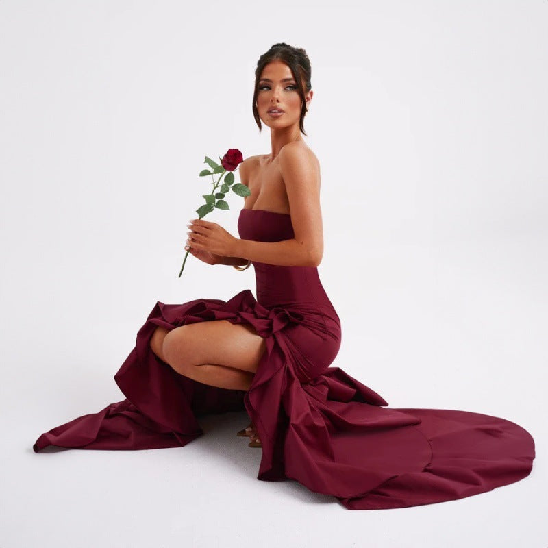 Ladies' sexy off shoulder, sexy off shoulder strapless, hip hugging, irregular wave fashion party dress