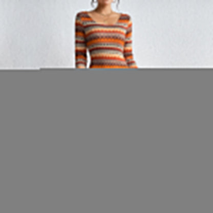 Women Clothing Urban Long Color Striped Dress Long Sleeve Dress Women Clothing