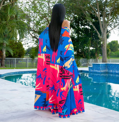 Spring Autumn Casual Set Printed Cardigan Shawl Long Sleeve Wide Leg Trousers Two Piece Set