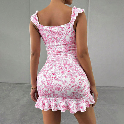 Women Clothing Sexy Sweet Spring Summer Tube Top Floral Design Short Dress