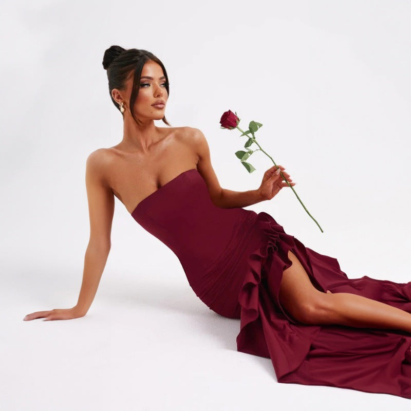 Ladies' sexy off shoulder, sexy off shoulder strapless, hip hugging, irregular wave fashion party dress
